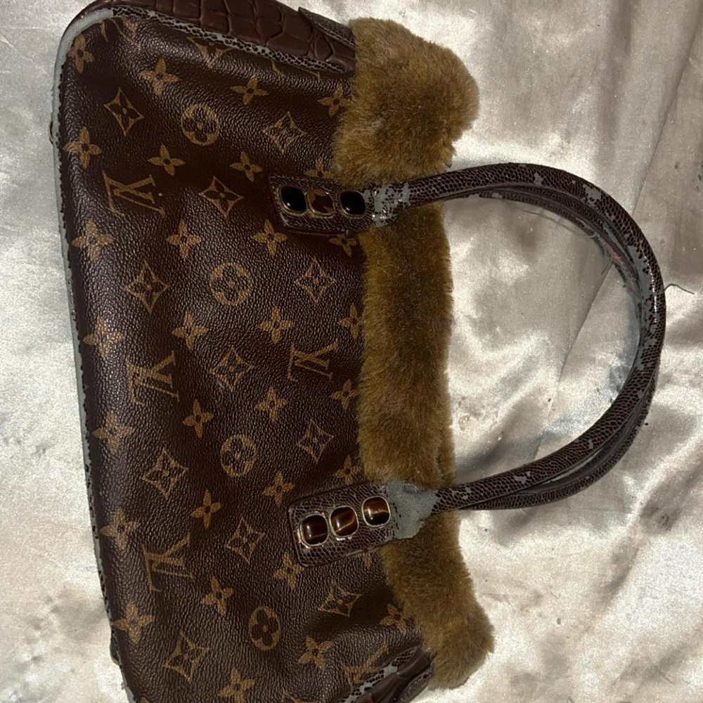 Louis Vuitton Brown Monogram Fur Trim Handbag